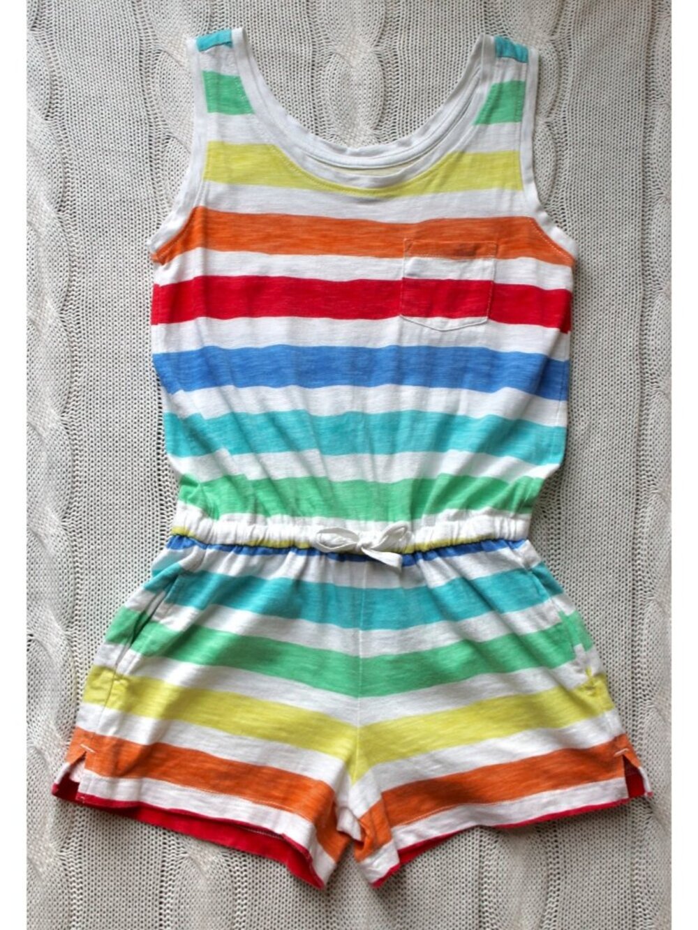 PRIMARY Girl's Rainbow Striped Romper Tank Shorts, Size 6 - 7